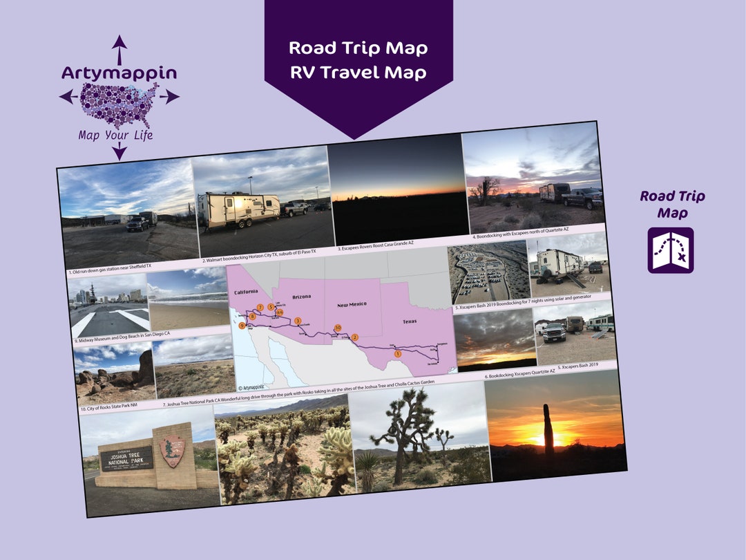 RV Travel Map Road Trip Map Summer Vacation Map Etsy