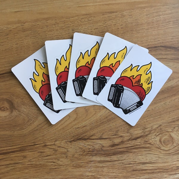 Flaming-Heart Stickers: Accordion Revolution (One or more stickers)