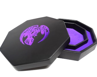 Raven Dice Tray - 8 Inch Design with Dice Staging Area and Lid