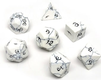 Stone Dice Collection - White Howlite - Elvenkind Font
