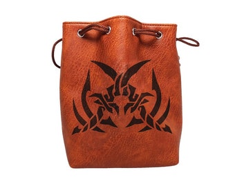 Brown Leather Lite Self Standing Large Dice Bag - Assassin's Blades Design