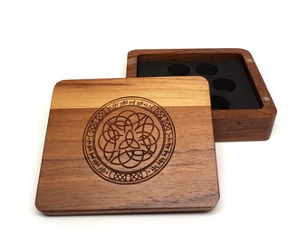 Wooden Dice Cases - Walnut Wood Dice Display Cases with Engraved Lids