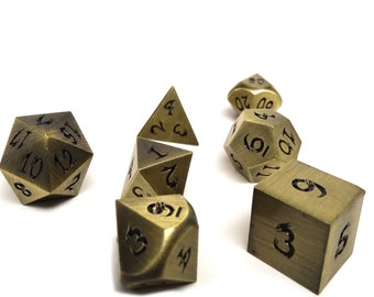 Metal Dice of Ancient Dragons - Ancient Bronze with Black Dragon Font