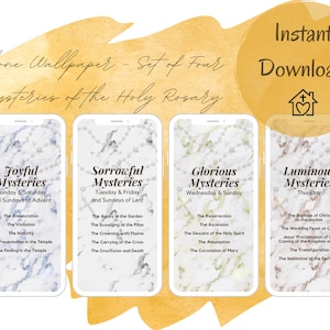 Catholic Rosary Mysteries Phone Wallpaper | Digital Wallpaper Marble Design | Set of Four | iPhone and Android Instant Download