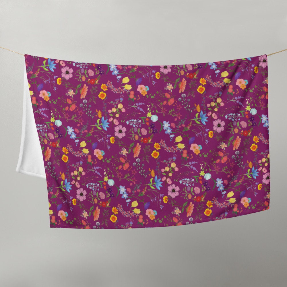 Purple Floral Throw Blanket Etsy