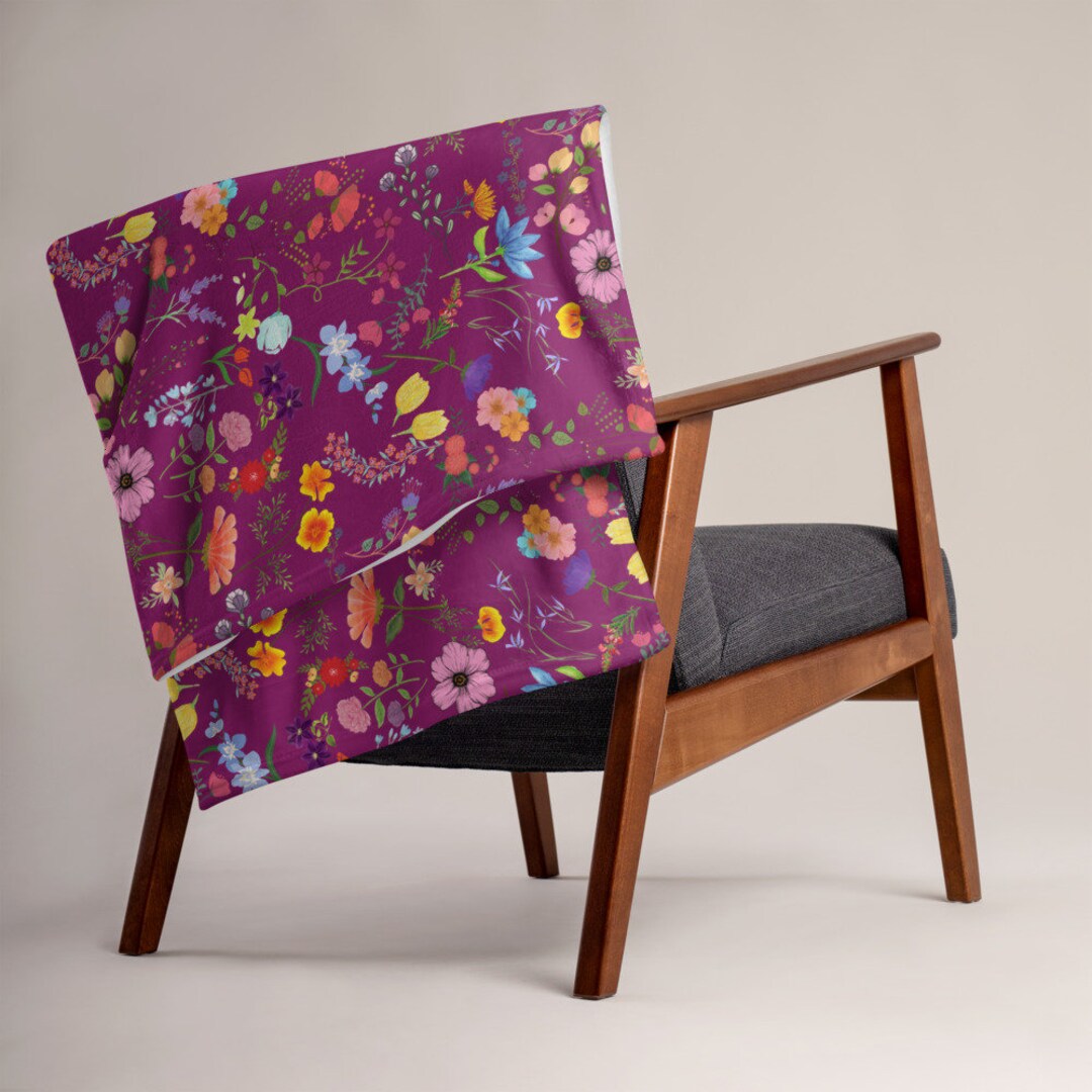 Purple Floral Throw Blanket Etsy
