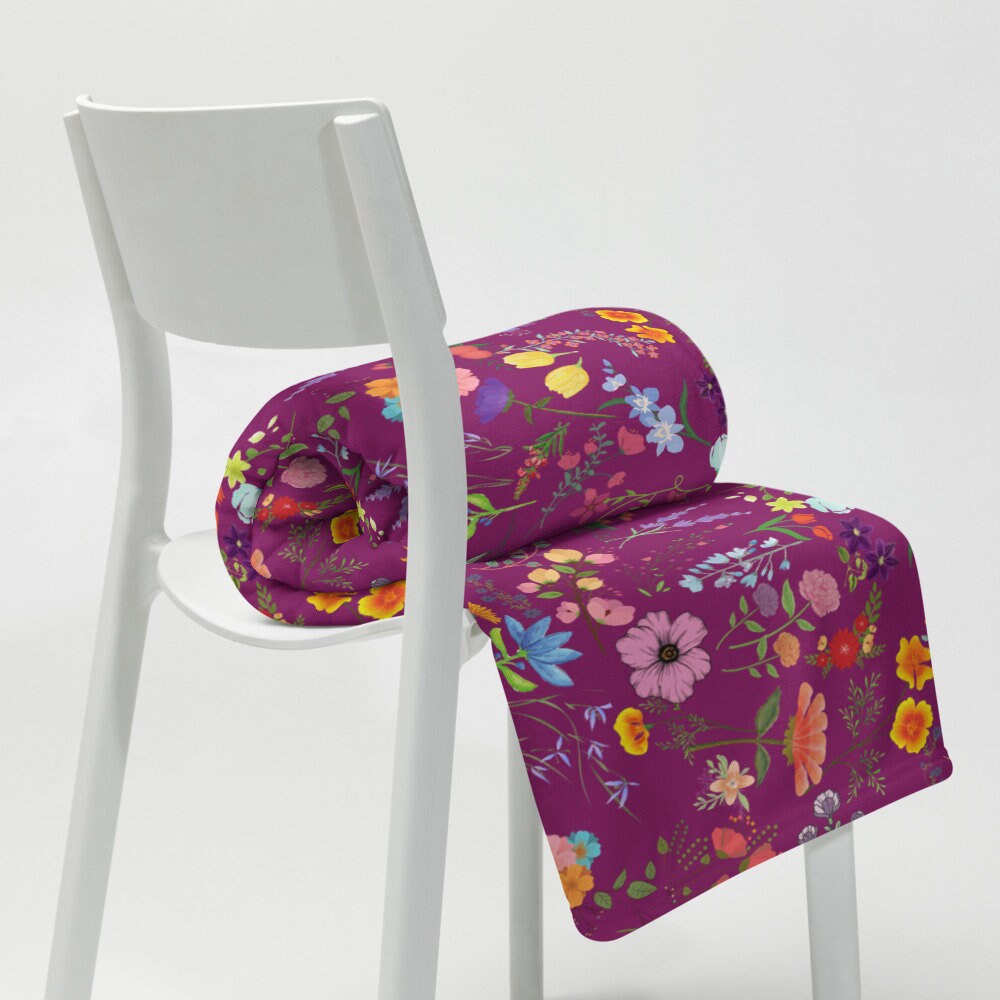 Purple Floral Throw Blanket Etsy