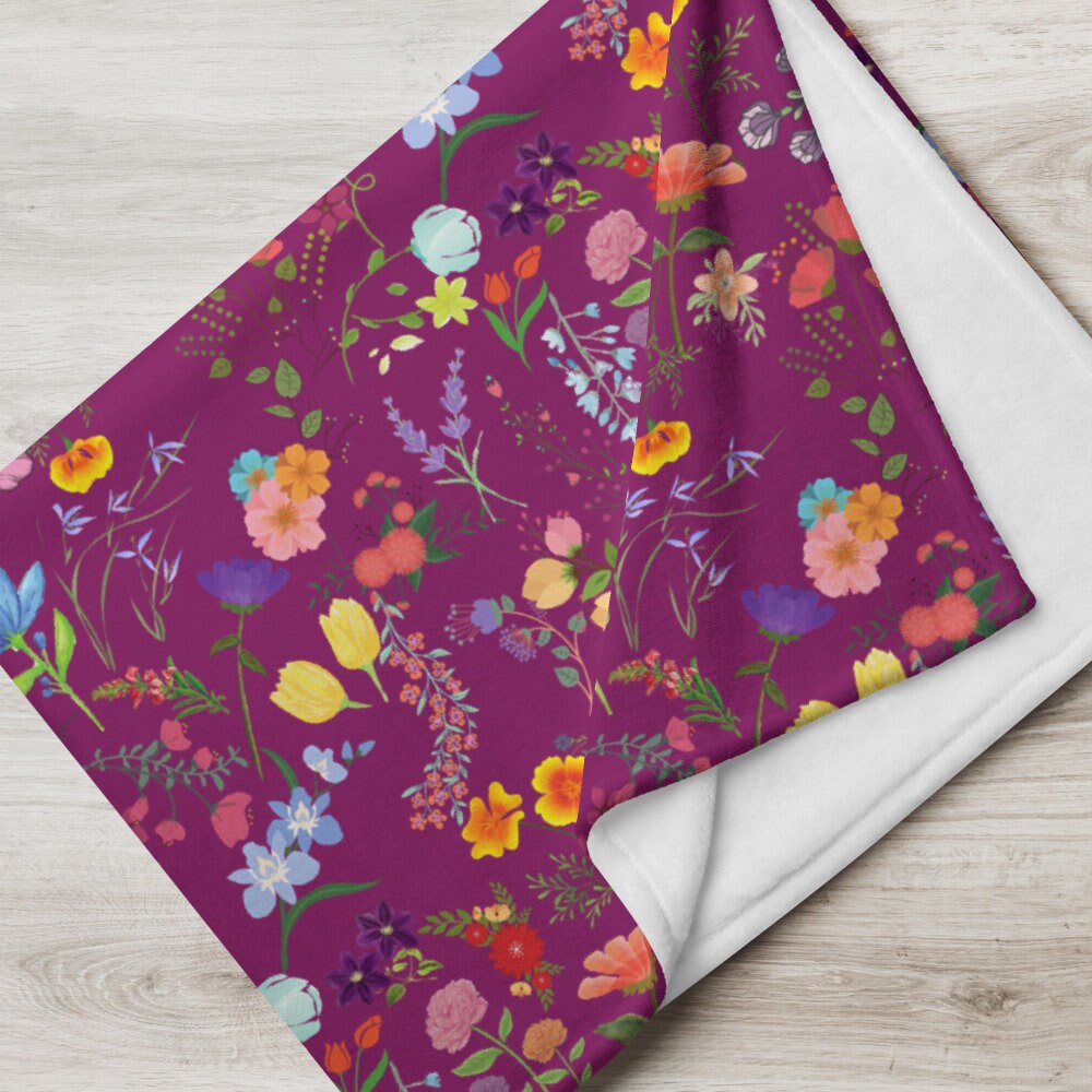 Purple Floral Throw Blanket Etsy