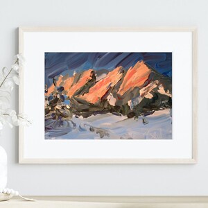 First Light Archival fine art print. Painting of the Flatirons in Boulder, Colorado. Abstract landscape // gallery collection image 2