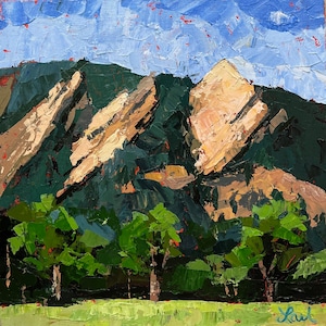 Abstract FlatIrons: Painting of the Flatirons, Boulder, Colorado - Archival fine art print. Square// home decor// wall art