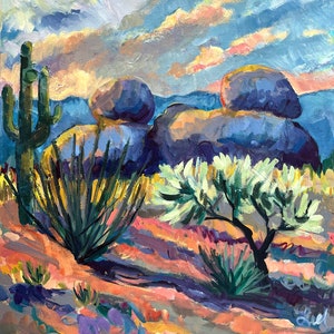 Arizona Desert paper giclee archival fine art print: / Saguaro / square / home decor / mixed media image 1