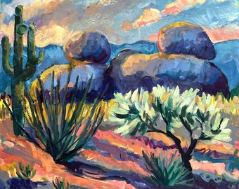 Arizona Desert - paper giclee archival fine art print: / Saguaro / square / home decor / mixed media