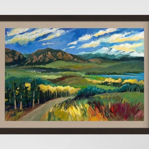 Looking West - paper archival print: Colorado art, Flatirons, Indian Peaks, and Reservoir. Colorado Landscape painting.