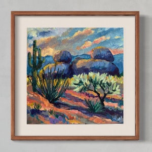Arizona Desert paper giclee archival fine art print: / Saguaro / square / home decor / mixed media image 2
