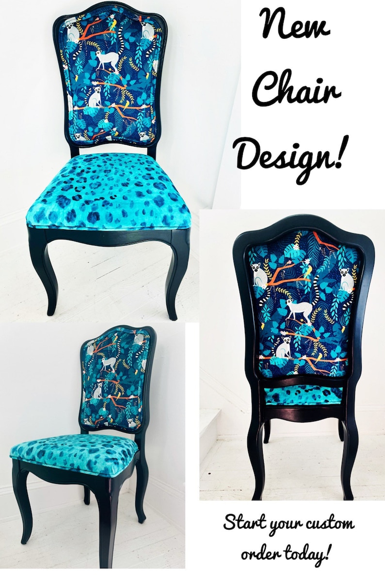 Lovely Lemur Dining Chair With Blue and Teal Upholstery Etsy