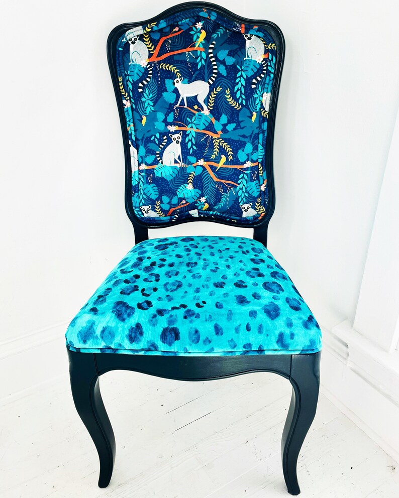 Lovely Lemur Dining Chair With Blue and Teal Upholstery Etsy