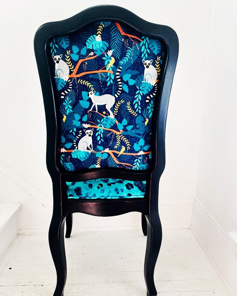 Lovely Lemur Dining Chair With Blue and Teal Upholstery Etsy