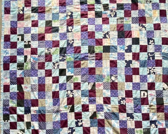 Handmade Patchwork Quilt 61»72», 100% Cotton Quilt, Vintage 2001, Multicolor Patchwork Blanket, Traditional Quilted Throw, Home Decor