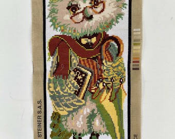 Handmade Cross Stitch Owl Wall Hanging, Vintage Needlepoint Bird, Woodland Owl Decor, OOAK Embroidery Art, Cottagecore Gift, 19.4” x 8”