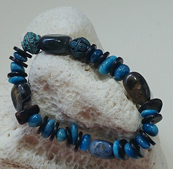 Bohemian Good luck bracelet Beaded Bright blue beads