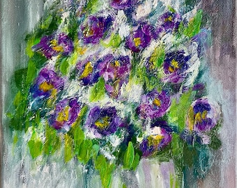 Purple Daydream - Original Purple Floral Oil Painting on Canvas, 8x10, Impressionist Bouquet Art, Textured Floral Wall Decor, One of a Kind
