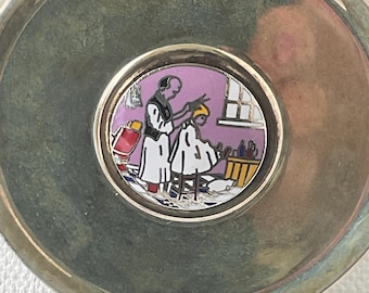 Vintage Topázio Silver Plated Trinket Box, Cazenovia Abroad Portugal, Enamel Hairdresser Jewelry Box, 2.5 Inch Collectible Keepsake