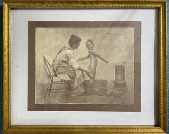 Vintage Sepia Mother and Child Print 7.5 x 6 in, Old World Wall Decor