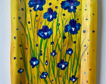 Hand Painted Clay Tray, Yellow Blue Floral Decorating Tray, Handmade Ceramic Platter, Jewelry Dish, Cottagecore Decor, Gift for Her