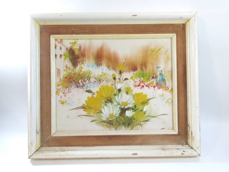 Linton Floral Walk in the Park Painting Signed R