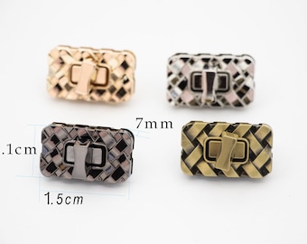 Bag hardware accessories: gold-colored die-cast twist lock, square insert lock, small-sized hardware accessories for bag and handbag locks