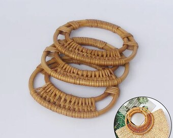 New Style Rattan Handle DIY Bag Accessories. Rattan Handle, Rattan Woven Bracelet, Double D-Shaped Rattan Woven Handle