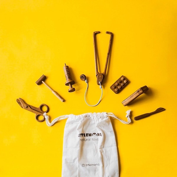 Trousse de médecin en bois, trousse médicale en bois, jouet de médecin pour faire semblant