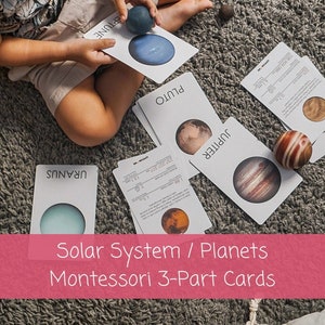 Tarjetas didácticas del sistema solar, descarga instantánea, tarjetas Montessori de 3 partes