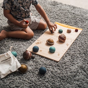 Ensemble de modèles réduits de jouets du système solaire, casse-tête, planètes en bois et cartes Montessori en 3 parties - Naturel
