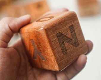 Set of 12 Wooden Alphabet Blocks - Laser Engraved, Large Size Wooden Cubes Stacking Toy, Baby Blocks