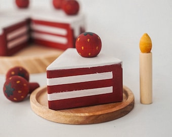 Wooden Cake Toy - Slice of Red Velvet - Wooden Birthday Cake