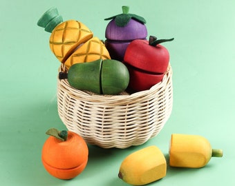 Wooden Fruits Set Toy - Fruits set Montessori / Waldorf Pretend Play Toy - Cooking Toy