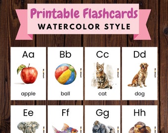 Tarjetas imprimibles del alfabeto: recurso educativo y divertido para niños, tarjetas con el alfabeto en acuarela, tarjetas para bebés y niños pequeños, Montessori