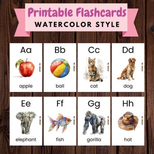 Printable Alphabet Flashcards - Fun and Educational Learning Resource for Kids, Watercolor Alphabet Cards, Baby & Toddler Cards, Montessori