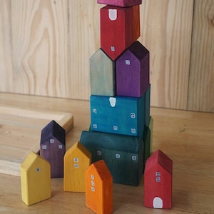 Rainbow House Blocks, Wooden House Blocks Set