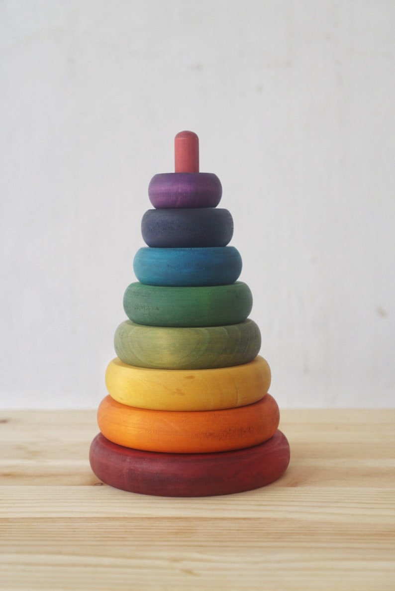 Wooden Ring Stacker Rainbow and Natural - Etsy