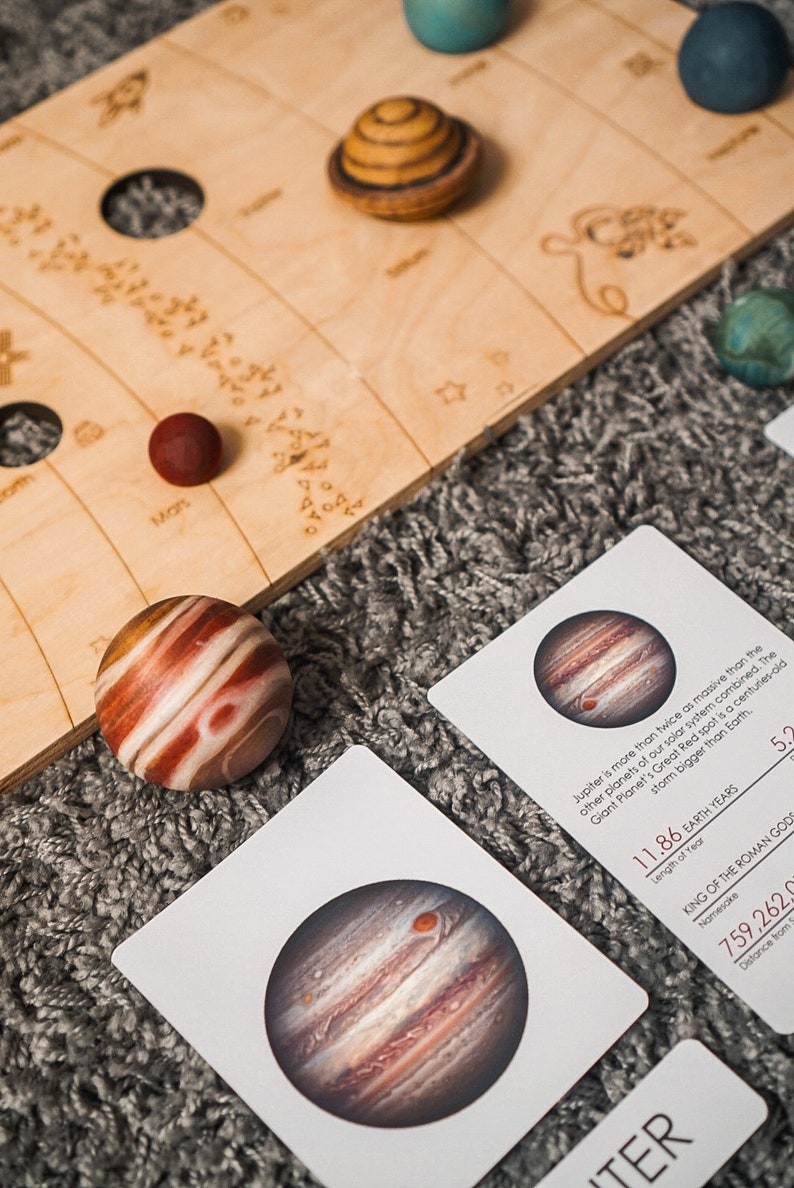Solar System Model Toys Set Puzzle, Wooden Planets, and Montessori 3-Part Cards Natural image 6