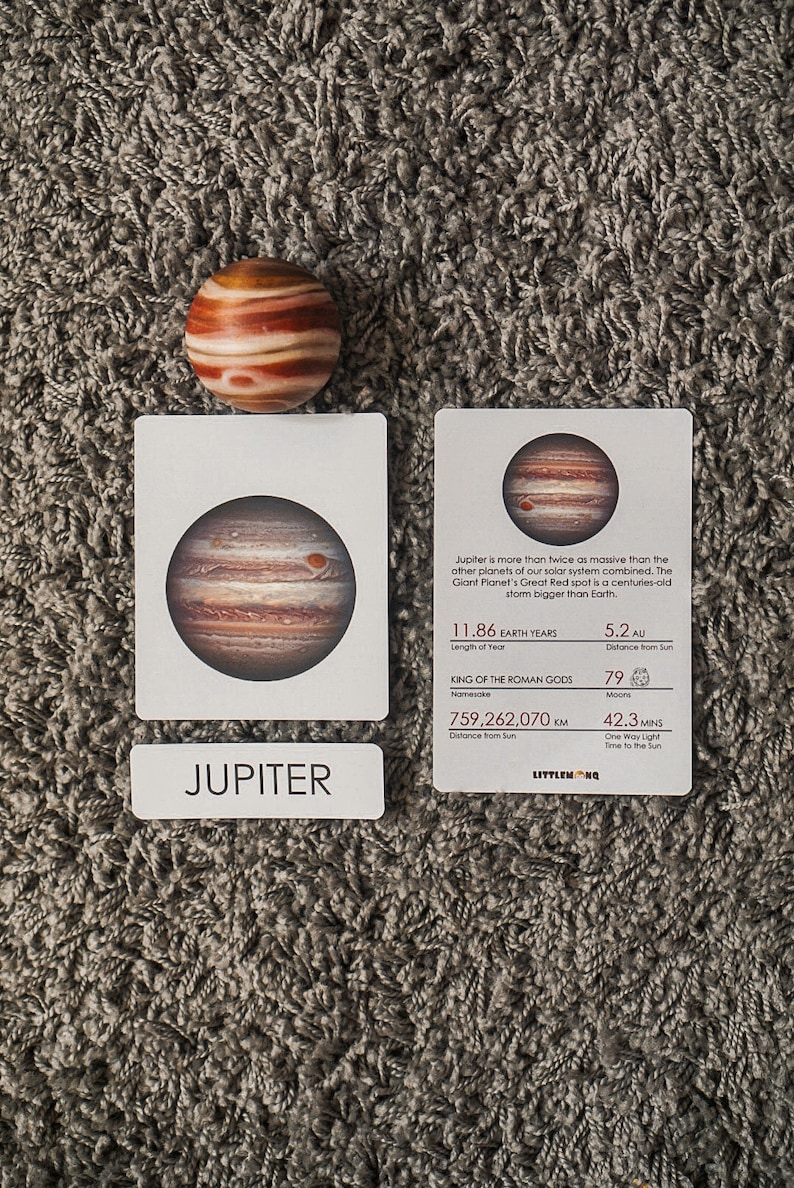 Solar System Model Toys Set Puzzle, Wooden Planets, and Montessori 3-Part Cards Natural image 7