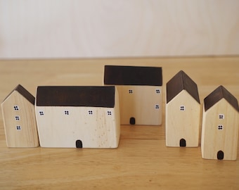 Natural Brown House Blocks, Wooden House Blocks Set [Compact Size]