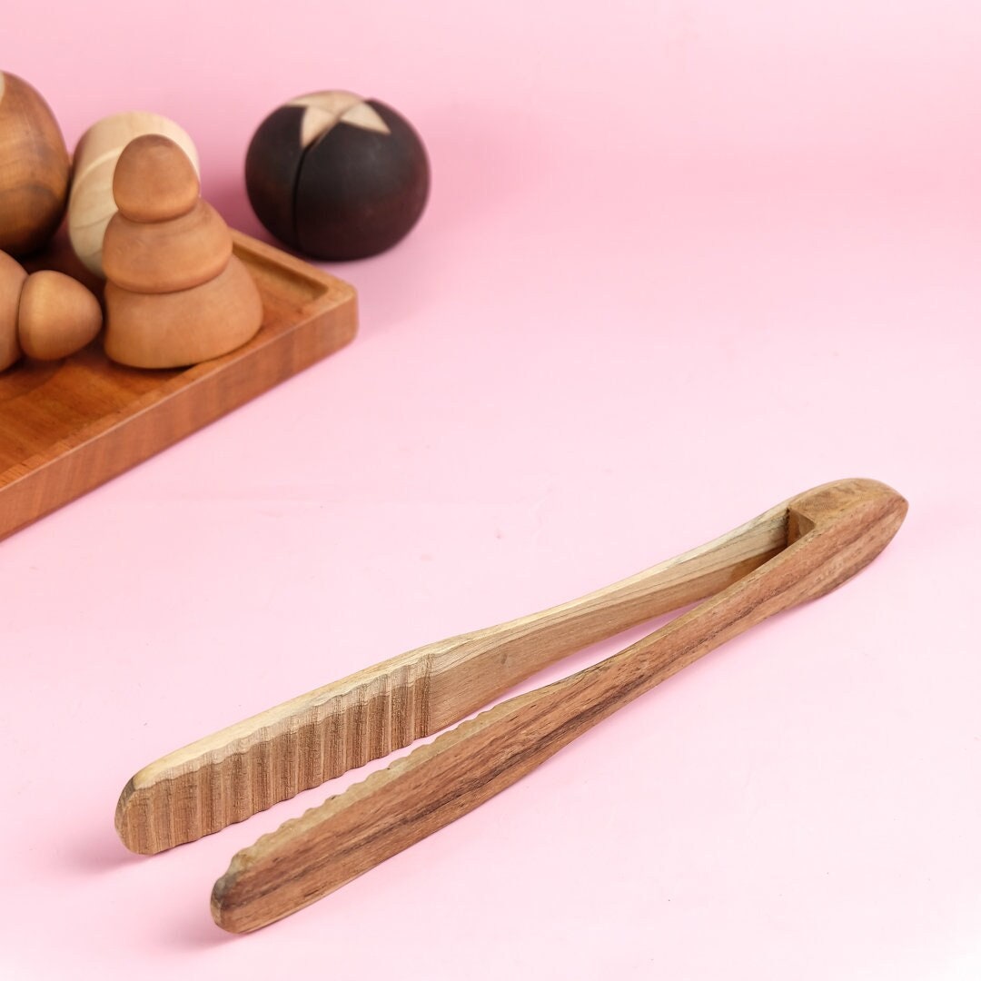 Wooden Tongs Toaster, Teakwood Kitchen Tongs, Montessori Tongs, Wooden Cuttlery, Serving