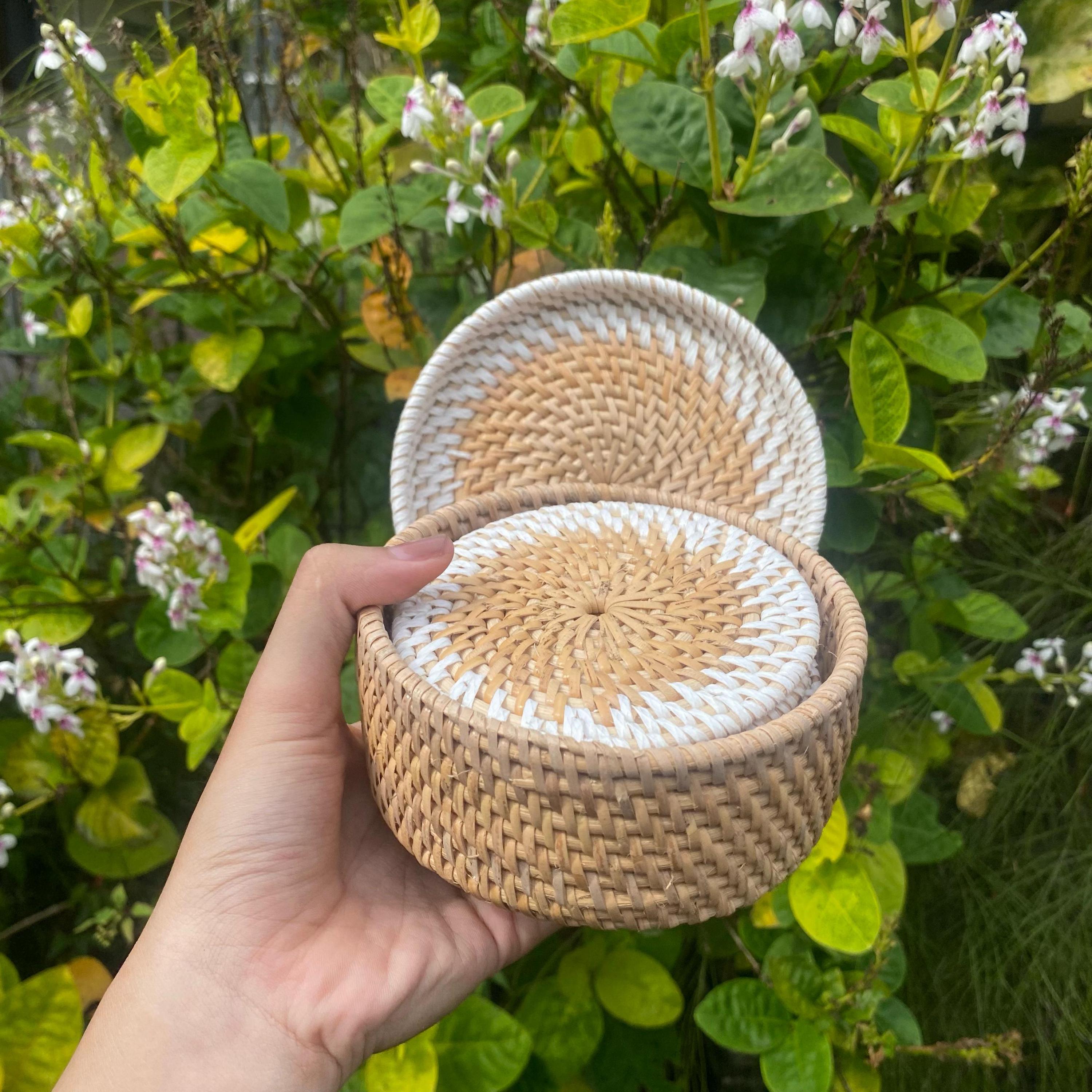 コースターセット ホワイト＆ハニー - 収納付きコースター6枚セット