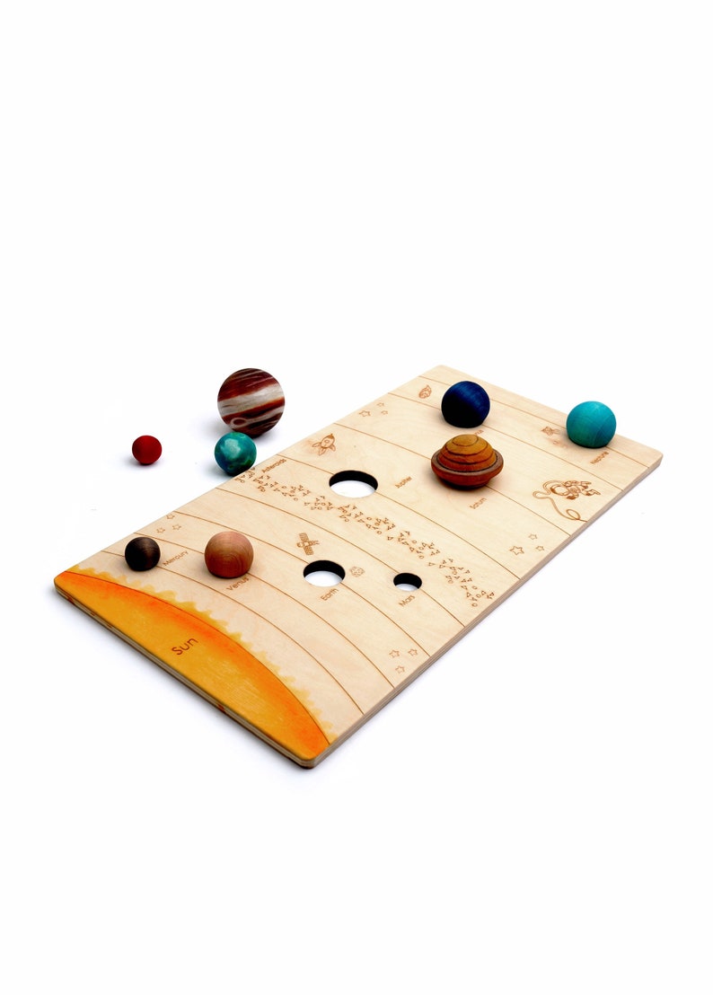 Solar System Model Toys Set Puzzle, Wooden Planets, and Montessori 3-Part Cards Natural image 10