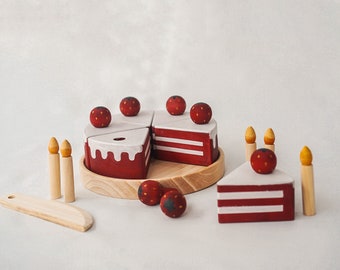Wooden Cake Toy - Red Velvet - Wooden Birthday Cake