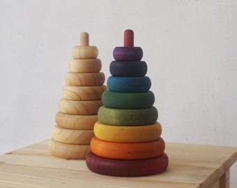 Wooden Ring Stacker Rainbow and Natural