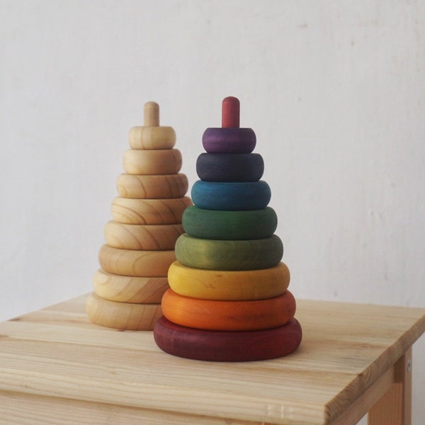 Wooden Ring Stacker Rainbow and Natural